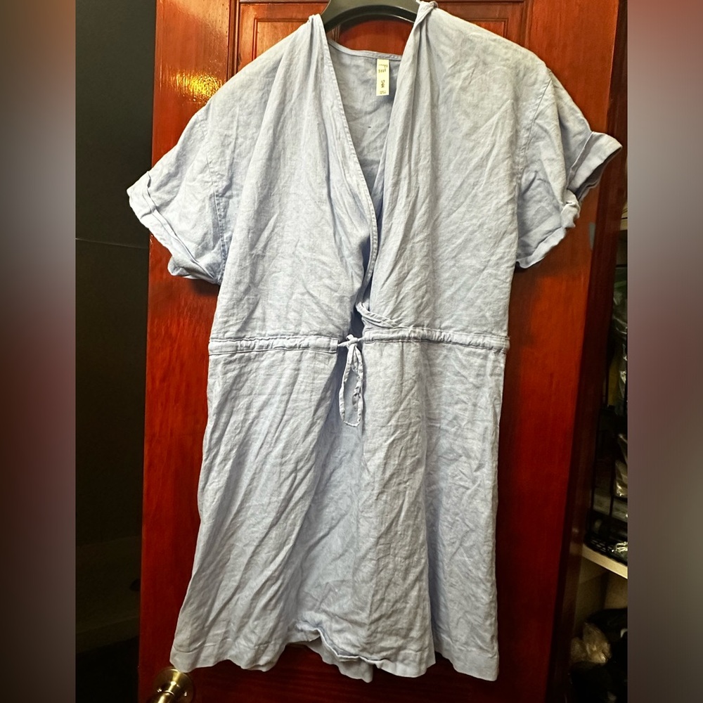 Mango Linen Wrap Blue Dress